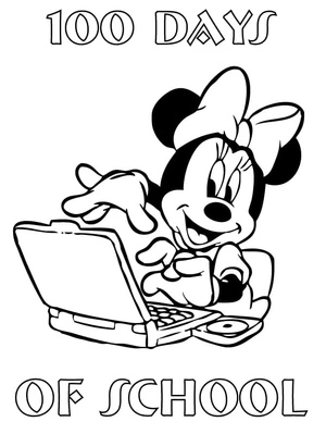 Página para Colorir 100 Dias de Escola com Minnie Mouse