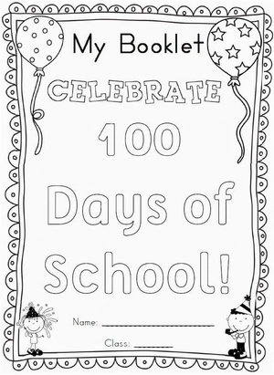 Página para Colorir Ícone Comemorativo dos 100 Dias de Escola