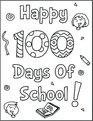 Página para Colorir Comemore 100 Dias de Aula
