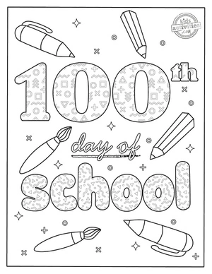 Página para Colorir Comemorando 100 Dias de Aula
