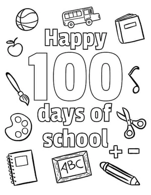 Página para Colorir Página para Colorir: Comemorando 100 Dias de Escola