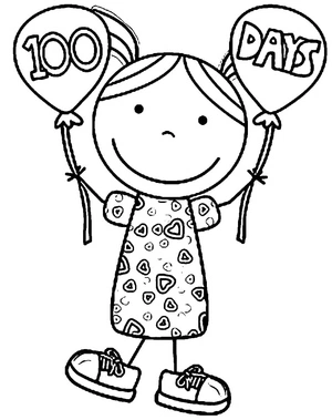 Página para Colorir Menina Celebrando o 100º Dia de Aula