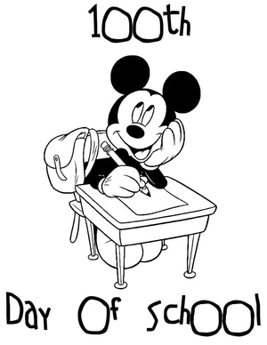 Página para Colorir Mickey Mouse Celebra o 100º Dia de Aula