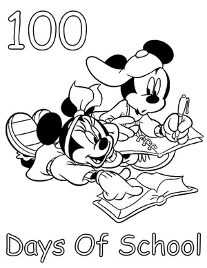 Página para Colorir Mickey Mouse Celebrando 100 Dias de Escola