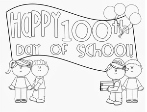 Página para Colorir Imprimir "Feliz 100º Dia de Aula"