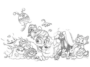 Página para Colorir Abby Abraçada por Personagens Encantadores