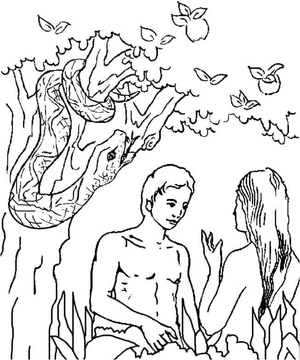 Página para Colorir Adão e Eva Cometeram o Pecado Original