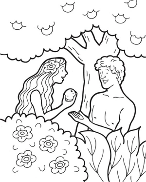 Página para Colorir O Primeiro Pecado de Adão e Eva