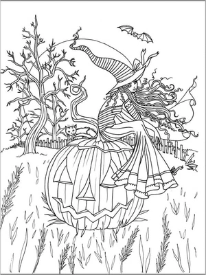 Página para Colorir Página para colorir de Bruxa para adultos para o Halloween