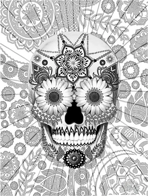 Página de Colorir Caveira Assustadora de Halloween para Adultos Coloring Page