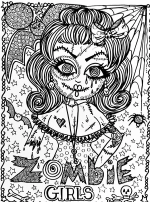 Página para Colorir Página de Colorir Halloween Garota Zumbi para Adultos