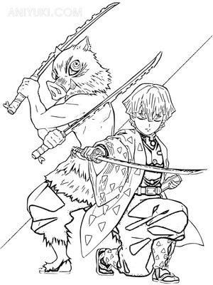 Página para Colorir Inosuke e Zenitsu