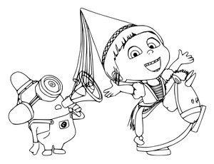 Página para Colorir Minion e Agnes da Família Gru