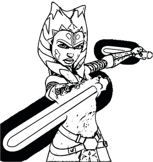 Ahsoka Tano em ação, página para colorir detalhada de Star Wars, impressão gratuita