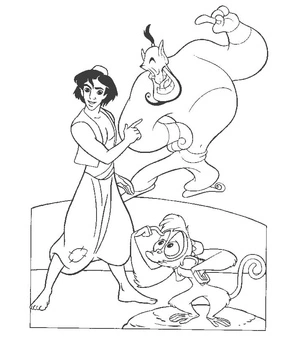 Página para Colorir Aladdin, o Gênio e Abu