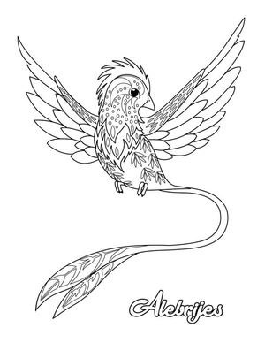 Página para Colorir Pássaros Alebrijes