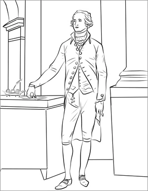 Página para Colorir Retrato de Alexander Hamilton - Atividade de Colorir