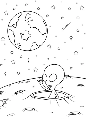 Página para Colorir Alienígena e Planeta Terra