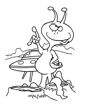 Página para Colorir Alienígena e Nave Espacial
