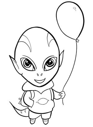 Página para Colorir Alien com Balão