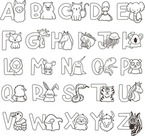 Página para Colorir Página para Colorir Alfabeto e Animais - Letras A a Z