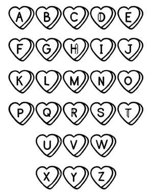 Página para Colorir Letras do Alfabeto A-Z com Coração