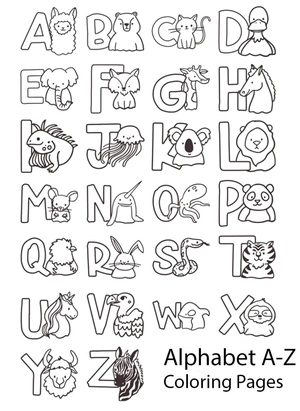 Página para Colorir Página para Colorir de Alfabetos e Animais, com as Letras A e Z