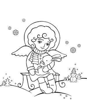 Página para Colorir Anjo Menino e Coelhinho