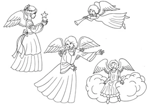 Página para Colorir Quatro Seres Angelicais