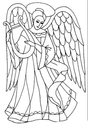 Página para Colorir Anjo tocando harpa