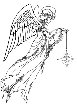 Página para Colorir Anjo Iluminado pelas Estrelas