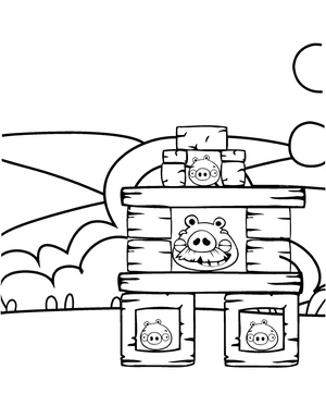 Estrutura com porcos, fácil Angry Birds coloring page, free printable