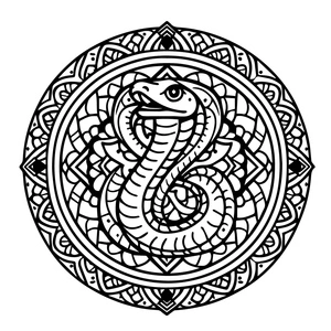 Página para Colorir Uma Mandala com uma Cobra