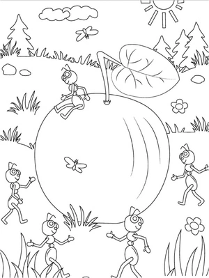 Página para Colorir Formigas Maçã