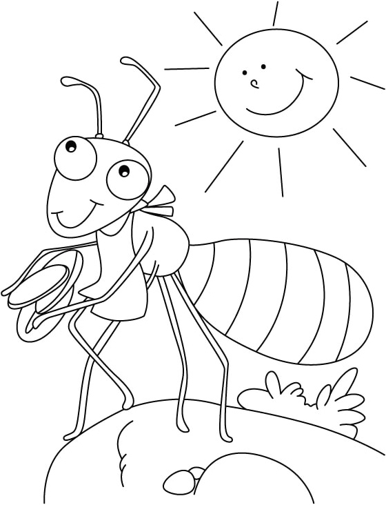 Página para Colorir Sol Sorridente com Formiga