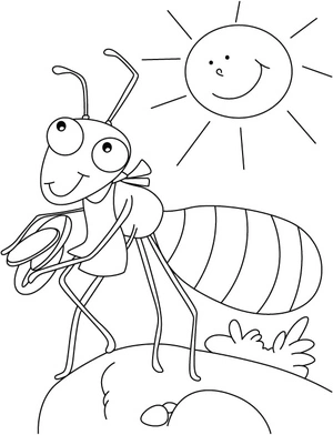 Página para Colorir Sol Sorridente com Formiga