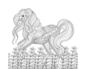 Página para Colorir de Cavalo de Corrida para Alívio do Estresse