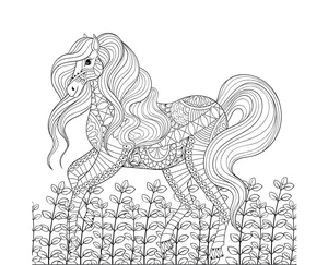 Página para Colorir Página para Colorir de Cavalo de Corrida para Alívio do Estresse