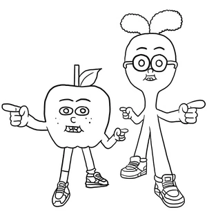 Apple e Onion apontando, fácil página de colorir Apple & Onion, imprimível grátis