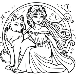Página para Colorir Artemis e o Lobo