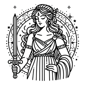 Página para Colorir Artemis empunhando uma espada