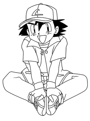 Página para Colorir Ash Ketchum Amigável