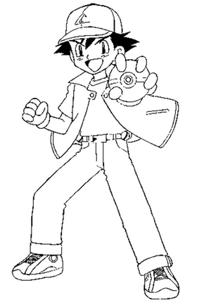 Página para Colorir Ash Ketchum e uma Pokébola