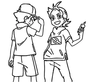 Página para Colorir Ash Ketchum e Goh