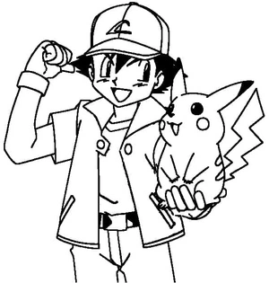 Página para Colorir Ash Ketchum e seu fiel companheiro Pikachu