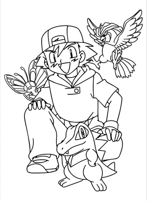 Página para Colorir Ash Ketchum e Seus Pokémon