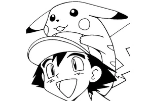 Página para Colorir Ash Ketchum e Pikachu