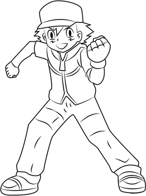 Página para Colorir Ash Ketchum aproveitando a liberdade