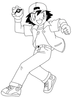 Página para Colorir Ash Ketchum da franquia Pokémon