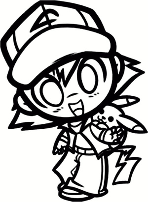 Página para Colorir de Ash e Pikachu Chibi